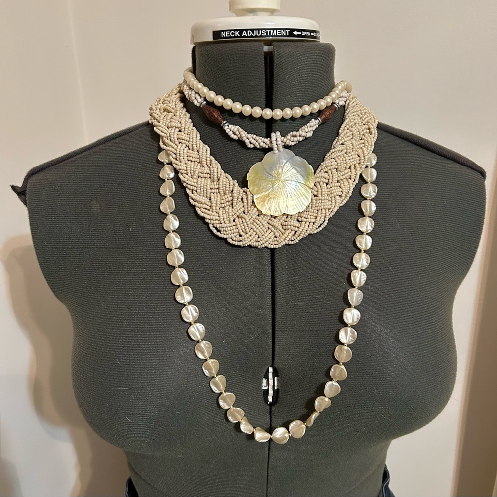 Cream Beaded Necklace Set of 4